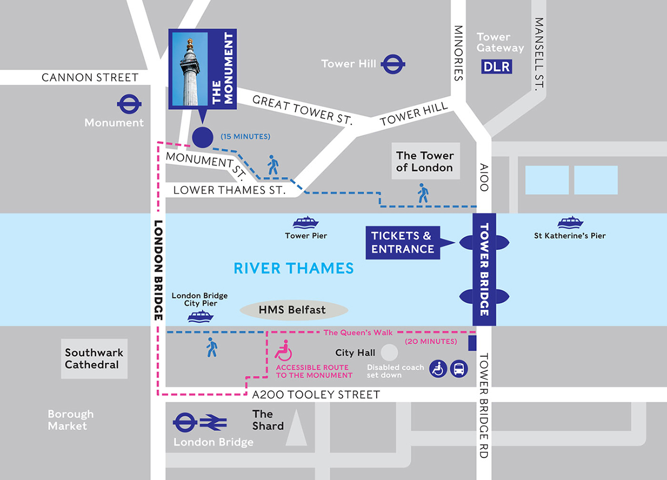 Getting Here Tower Bridge   TB TM Map 