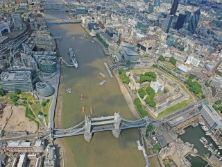 Aerial photo of River Thames with Tower Bridge and London Bridge