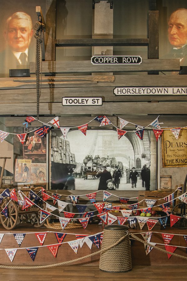 Bunting inside Tower Bridge