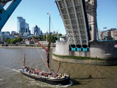 Tower Bridge lifts for a sailing barge