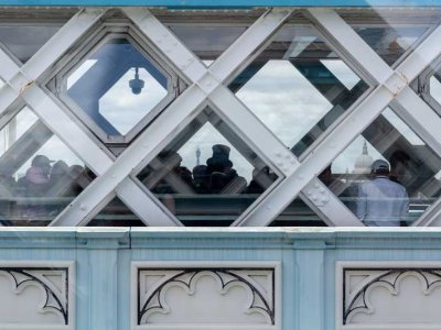 People inside Tower Bridge's walkways on the anniversary weekend